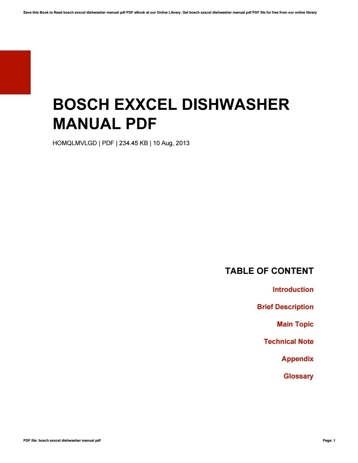 bosch exxcel aquastar dishwasher manual