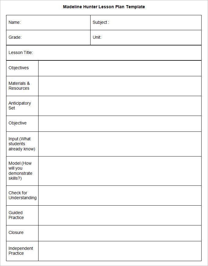 Madeline hunter lesson plan template word document