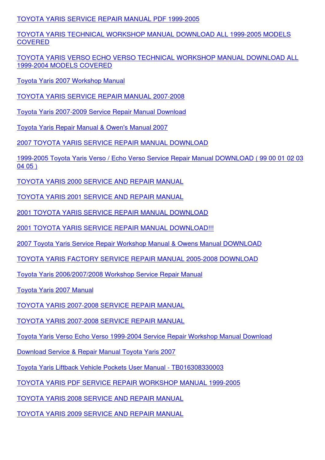 Toyota yaris 2004 service manual pdf