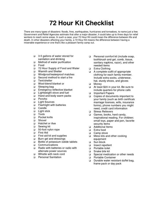 72 hour kit checklist pdf