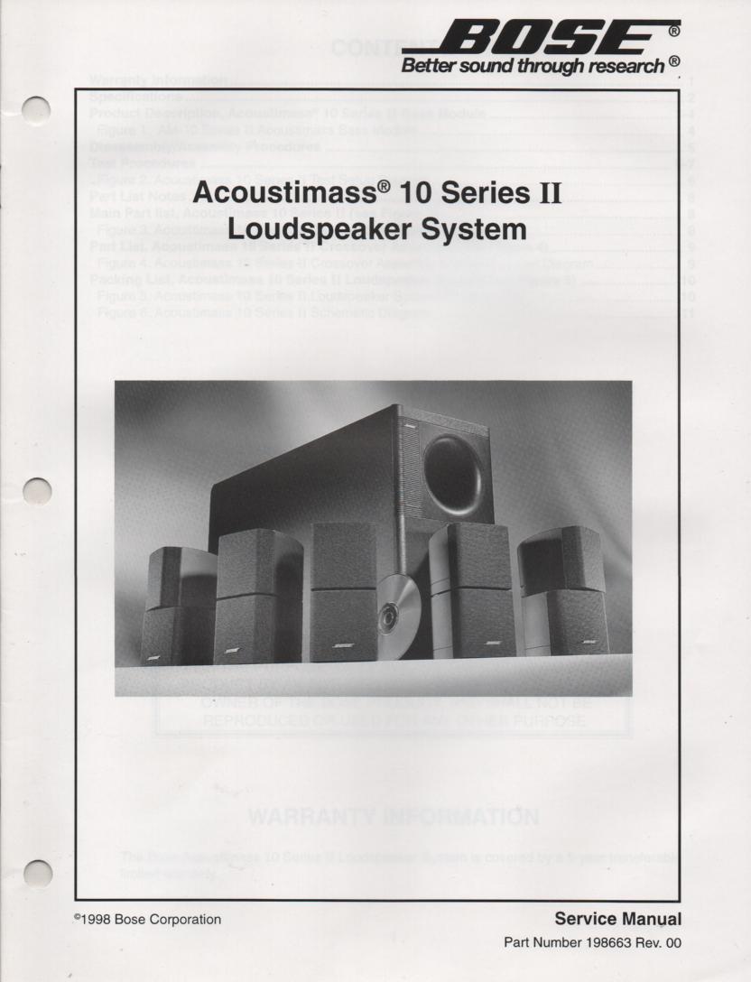 Bose acoustimass 10 series ii manual