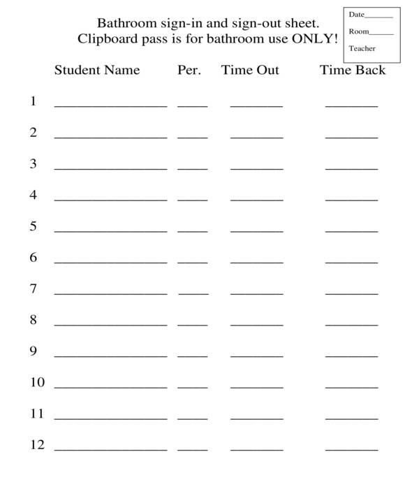 Bathroom sign out sheet pdf