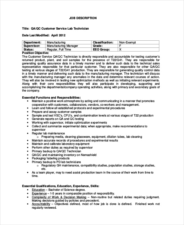 Document quality control job description