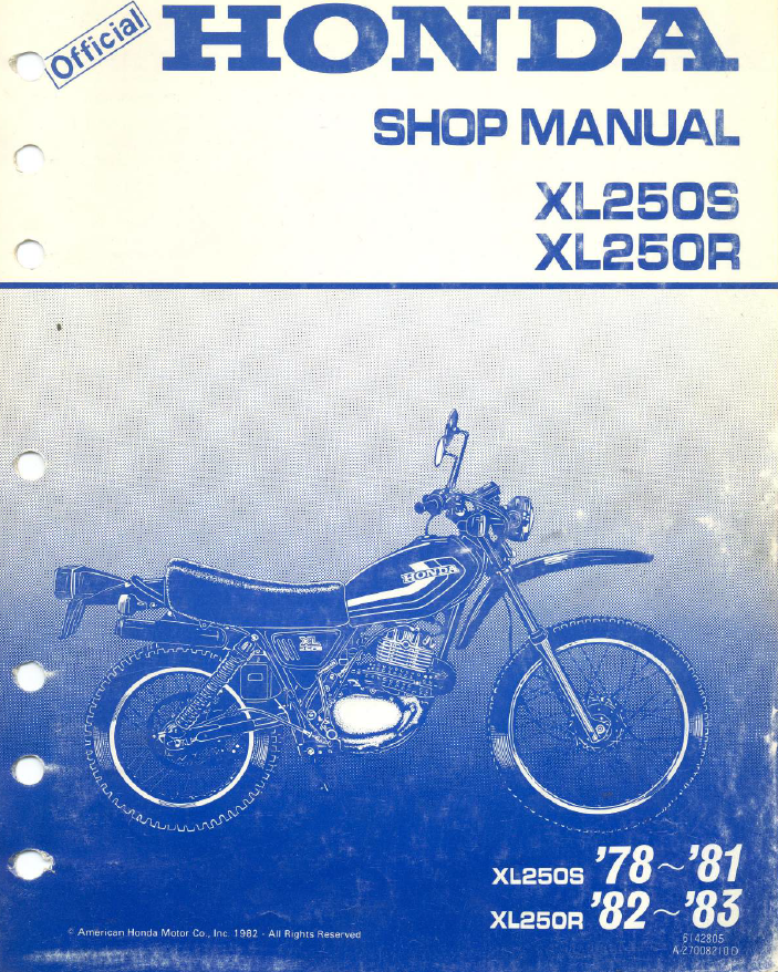 Honda xl 250 workshop manual