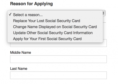 Social security card application online form