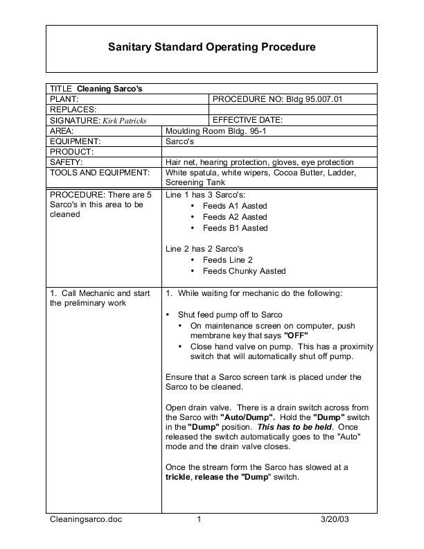 Examples Of Standard Operating Procedures In Manufacturing