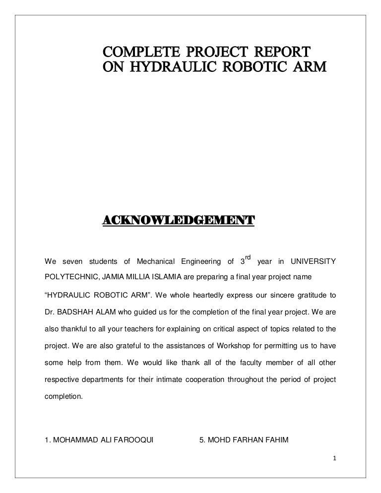 Syringe actuated mechanical arm project report pdf